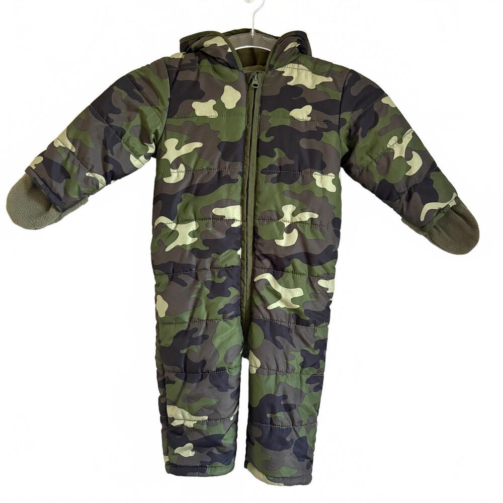 Old Navy | Toddler Snowsuit Green Black Camo Fold Over Cuffs Hood Size 18-24mo